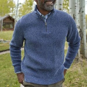 L.L.Bean Organic Cotton 1/4 Zip Sweater Clothing Vintage Indigo Blue Men's Large